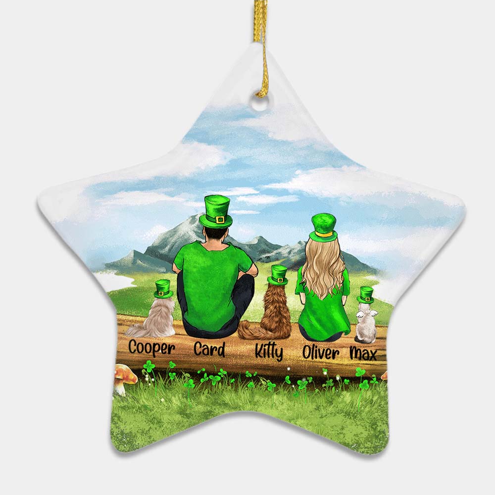 Personalized custom cat &amp; couple ceramic ornament St Patrick&#39;s Day gift Christmas (PRINTED ON BOTH SIDES) - 2422