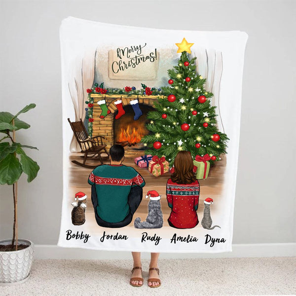 Christmas Fireplace Personalized Sherpa or Fleece Blanket