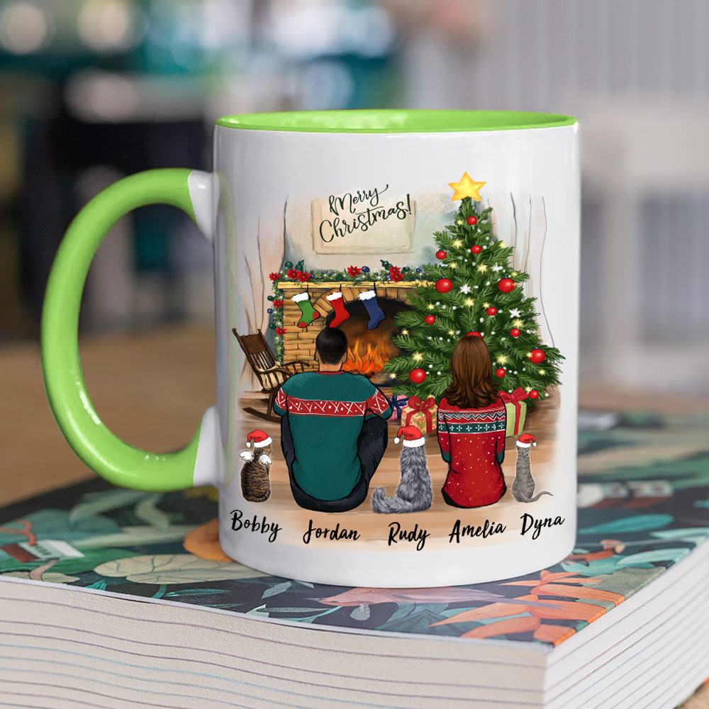 cat and cat owner christmas light green two tone accent mug gift for cat lovers