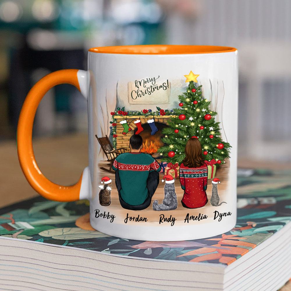 cat and cat owner christmas orange two tone accent mug gift for cat lovers