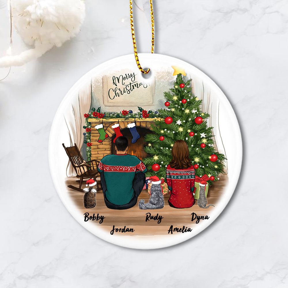 cat and cat owner christmas circle ornament gift for cat lovers