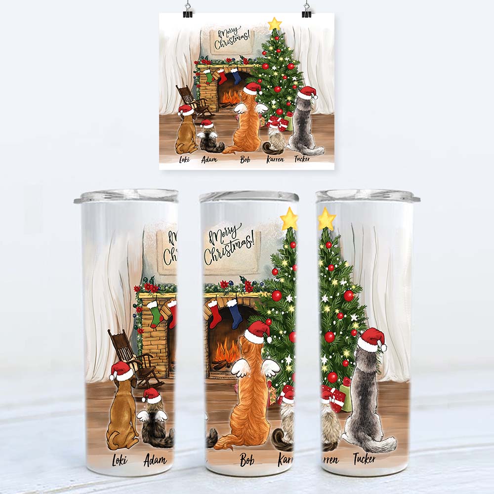 Personalized skinny tumbler Christmas gifts for dog cat lovers - DOG &amp; CAT