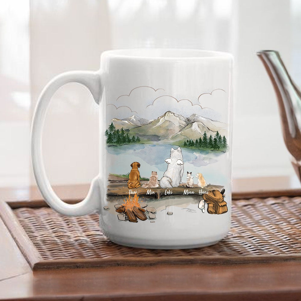 owner hiking with dog and cat 15oz mug gift for dog cat lovers