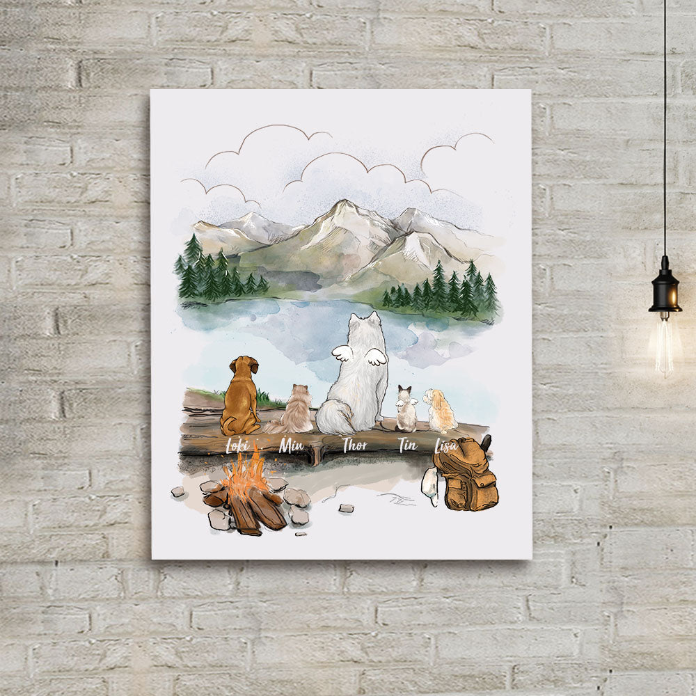 owner hiking with dog and cat canvas print gift for dog cat lovers