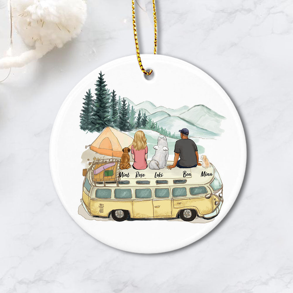 dog owner camping with dog circle ornament gift for dog lovers