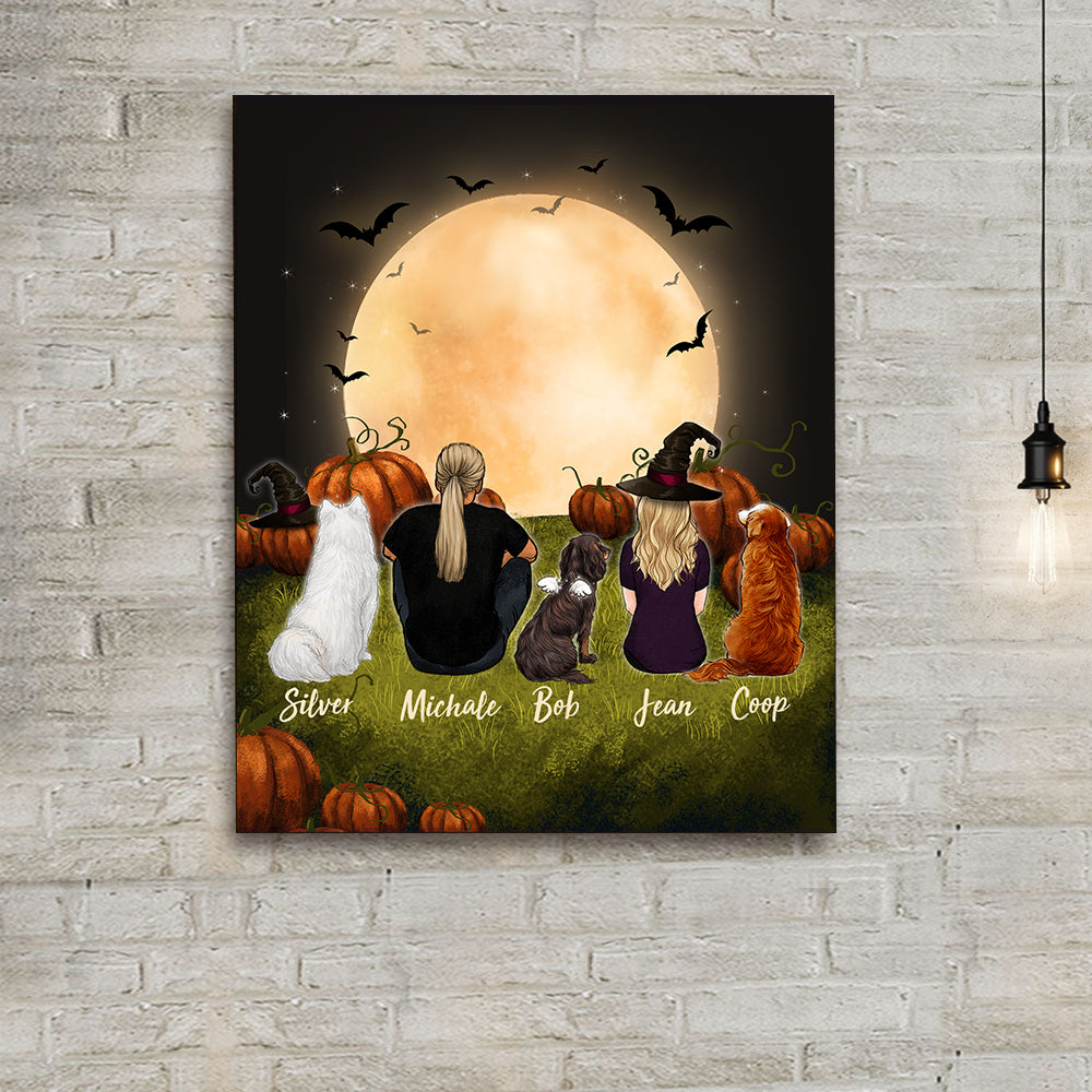 dog and dog owner halloween canvas print gift for dog lovers