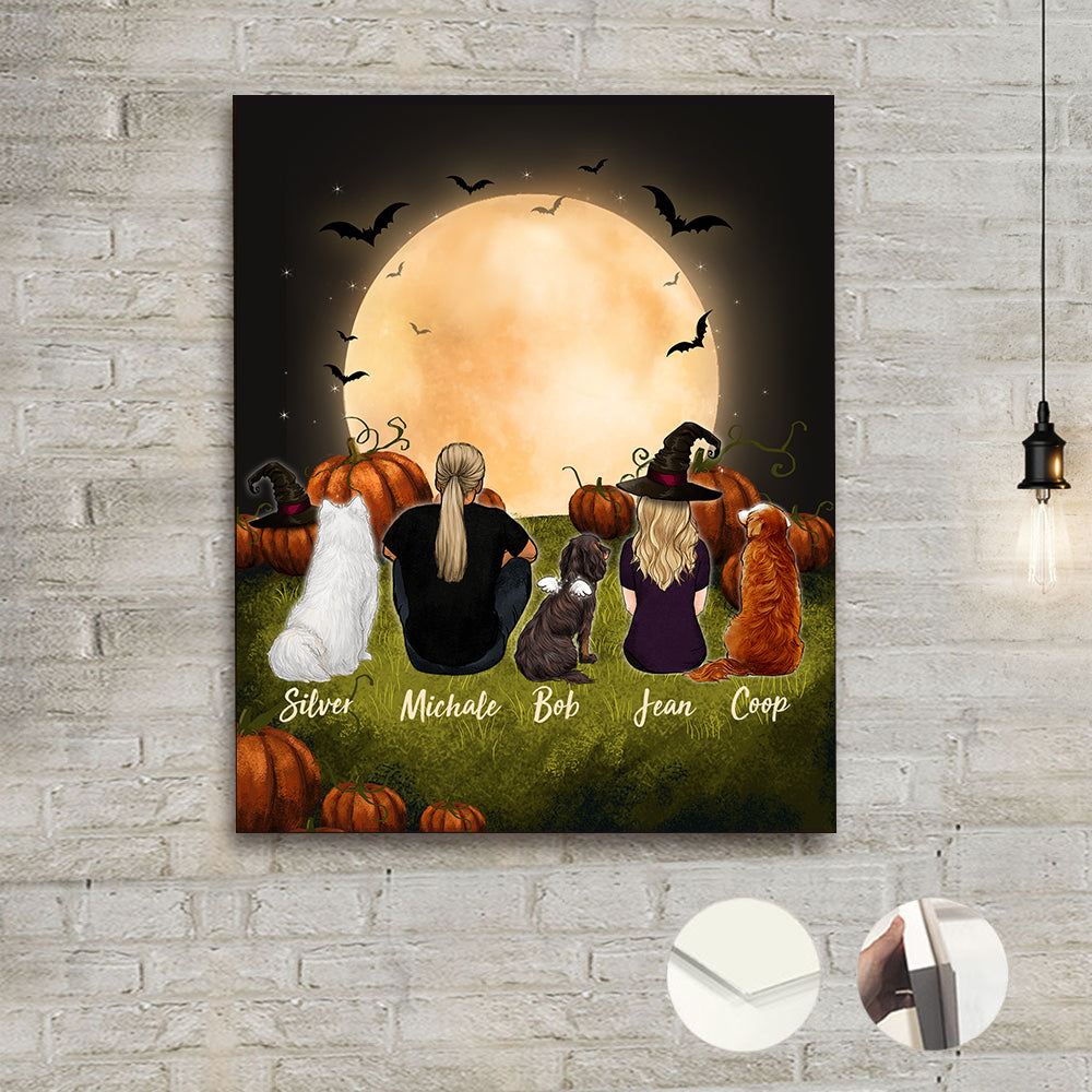 dog and dog owner halloween metal print gift for dog lovers