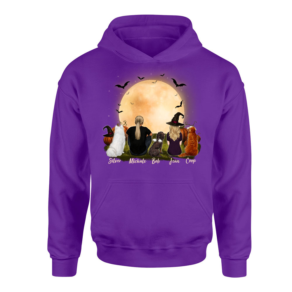 dog and dog owner purple halloween hoodie gift for dog lovers