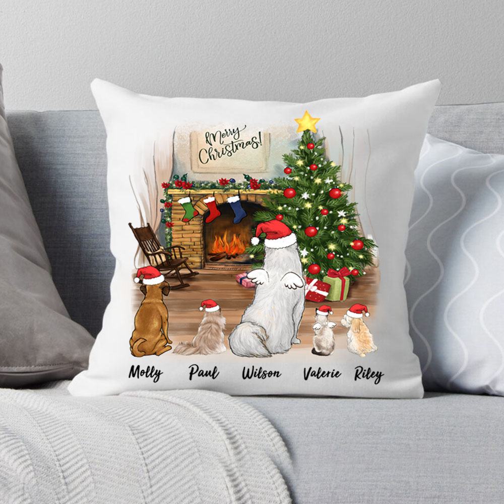 dog cat christmas canvas or linen or suede pillow gift for dog and cat lovers