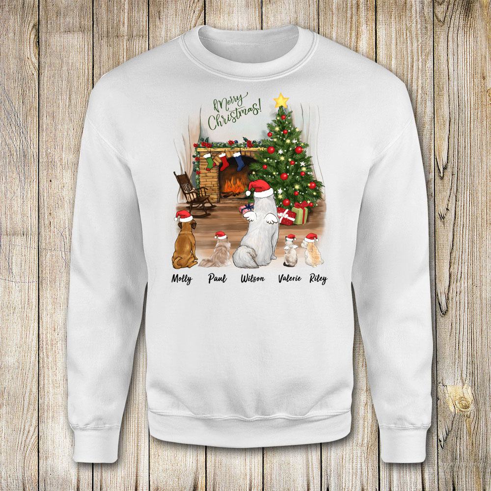 dog cat christmas white sweatshirt gift for dog and cat lovers