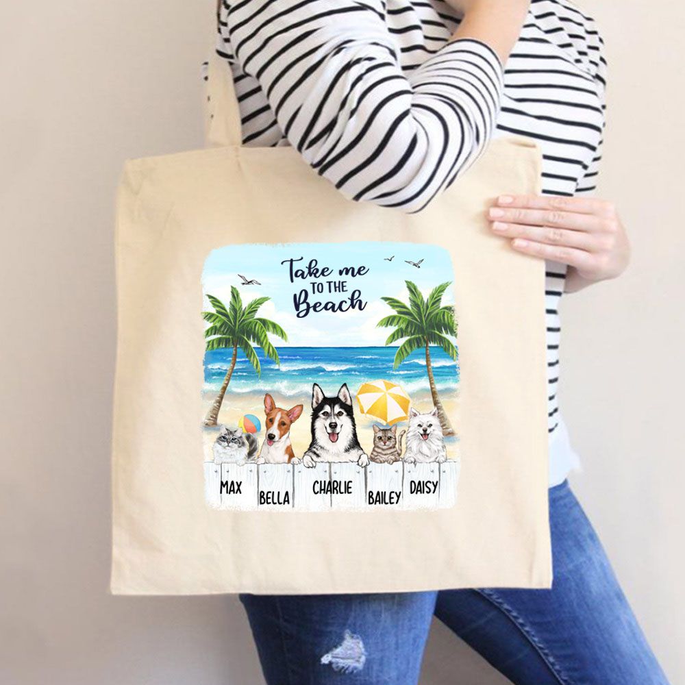 Personalized canvas tote bag gift for dog cat lovers - Summer beach