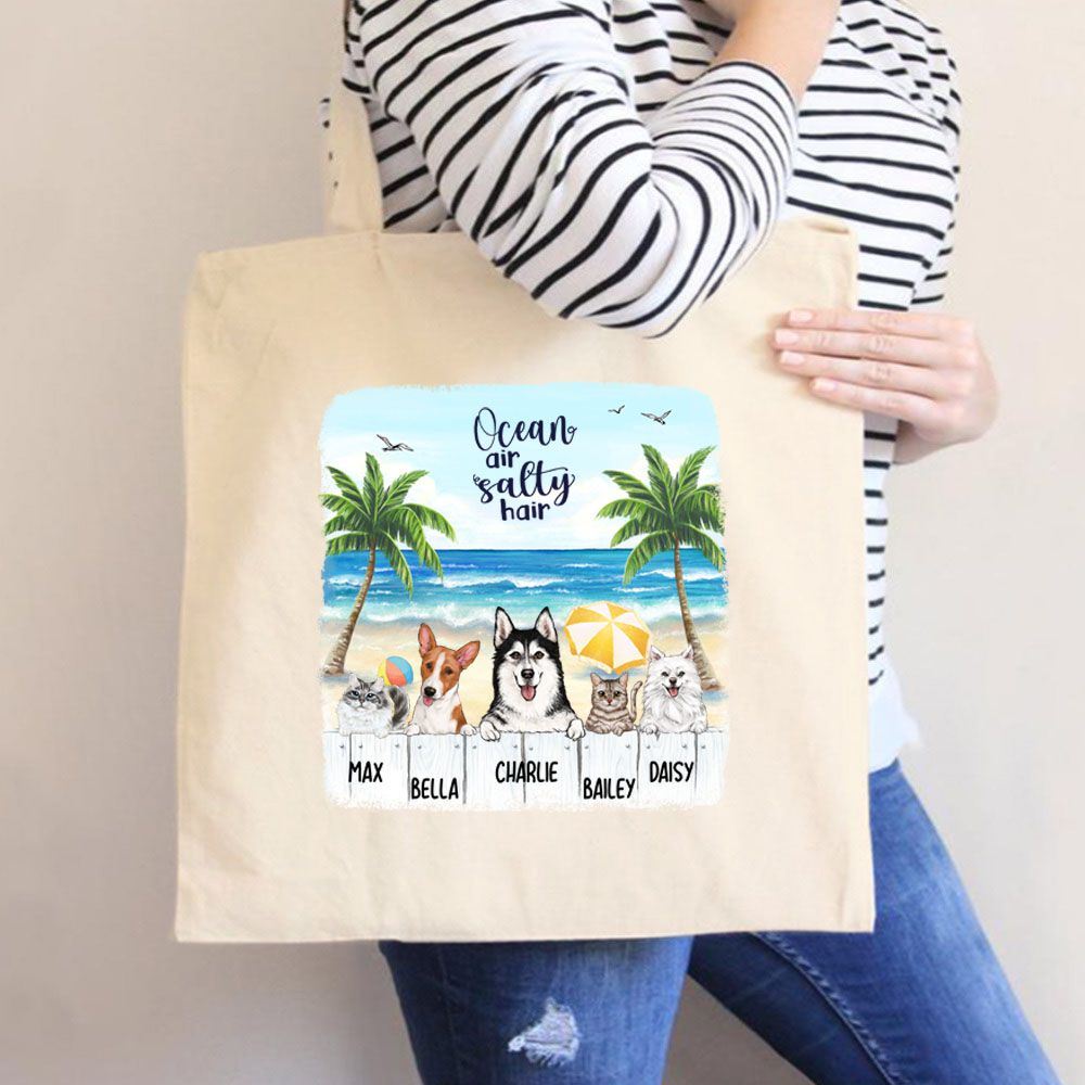 Personalized canvas tote bag gift for dog cat lovers - Summer beach