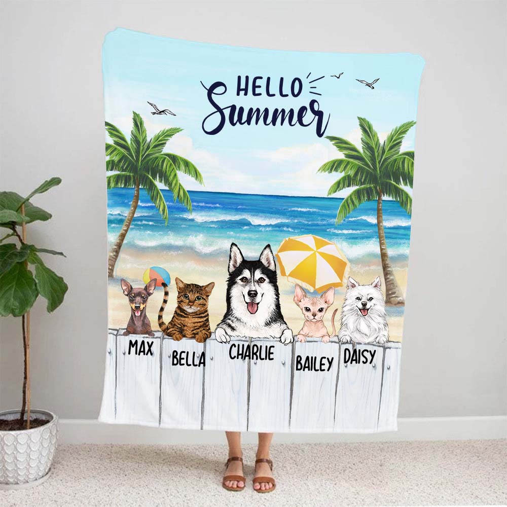 Personalized fleece blanket gifts for dog lovers - Summer beach