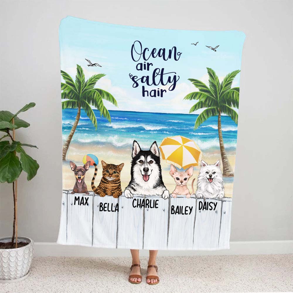 Personalized fleece blanket gifts for dog lovers - Summer beach