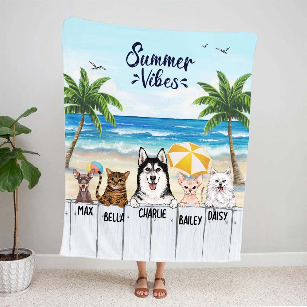 Personalized fleece blanket gifts for dog lovers - Summer beach