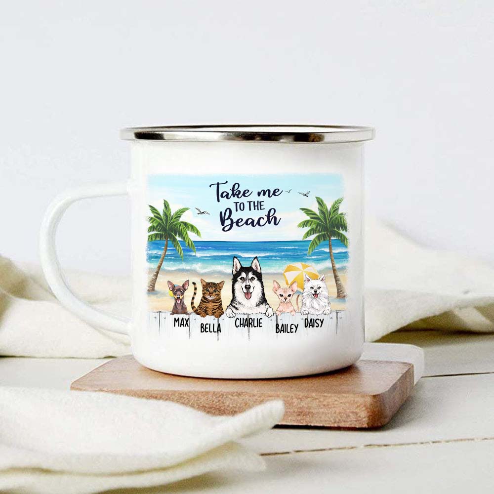 Personalized gifts for dog lovers campfire mug - Summer beach