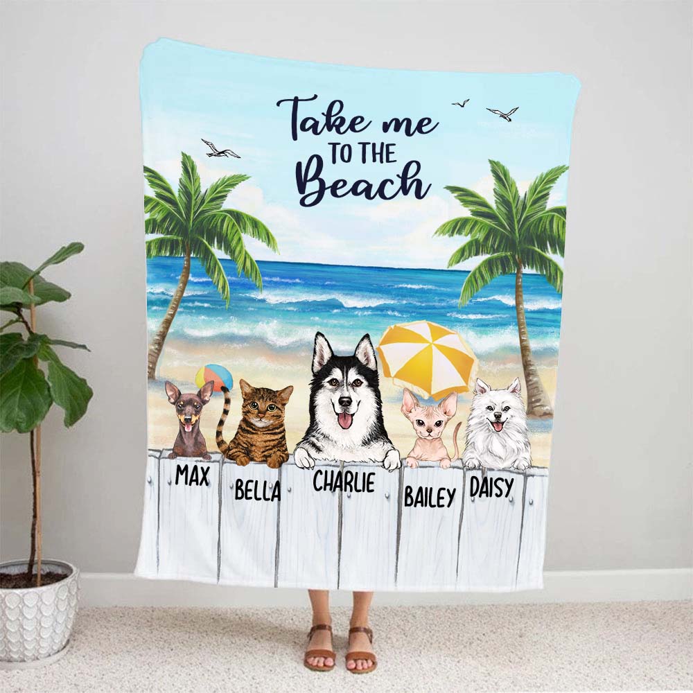Personalized fleece blanket gifts for dog lovers - Summer beach