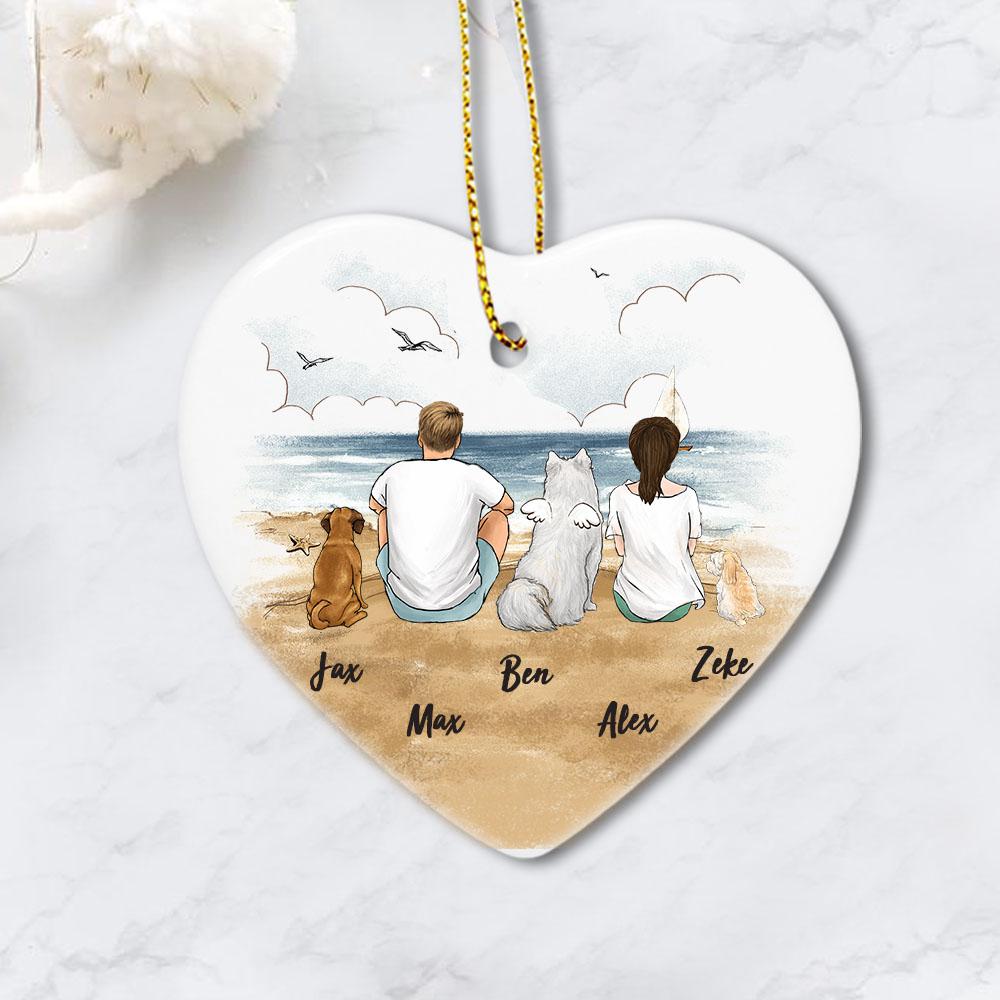 dog and dog owner sitting on beach heart ornament gift for dog lovers