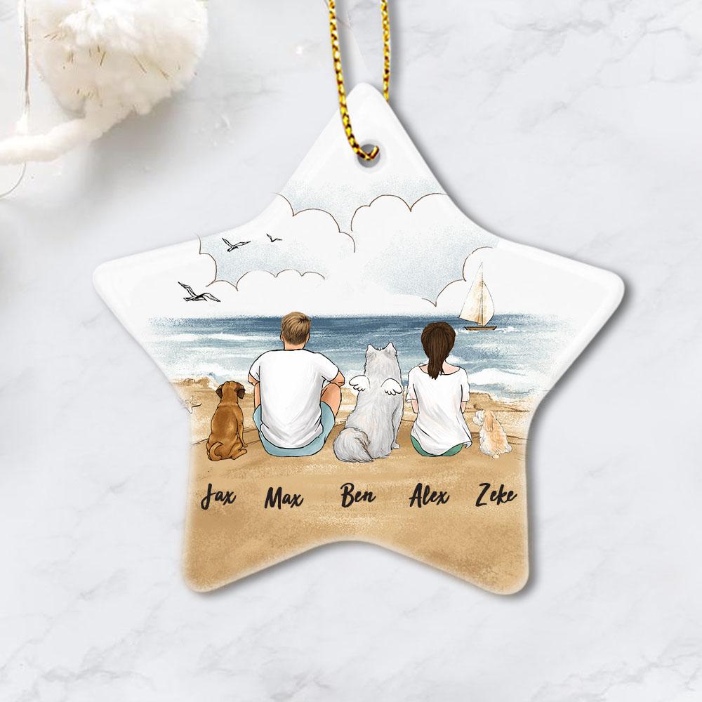 dog and dog owner sitting on beach star ornament gift for dog lovers