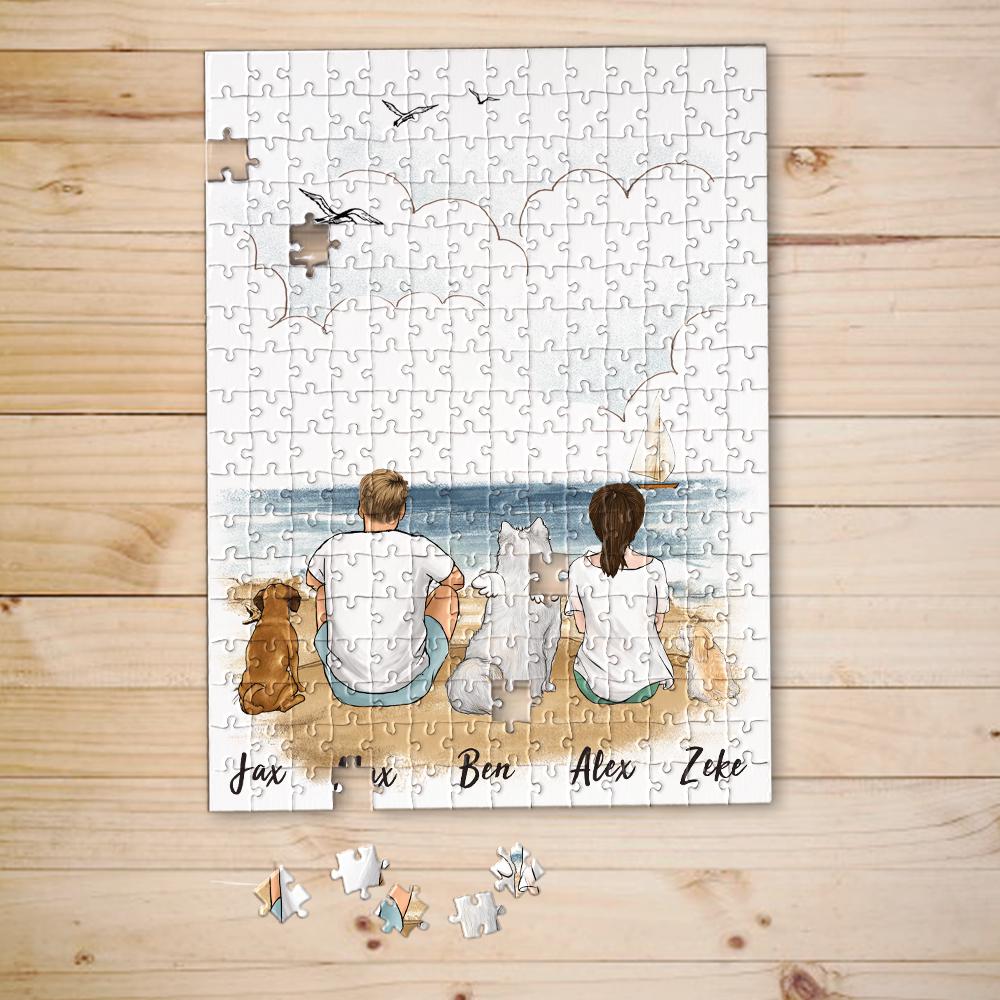 dog and dog owner sitting on beach puzzle gift for dog lovers