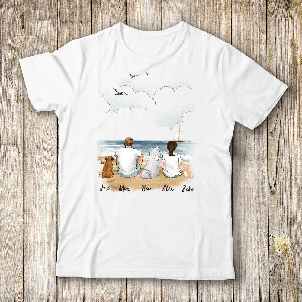 dog and dog owner sitting on beach t shirt gift for dog lovers