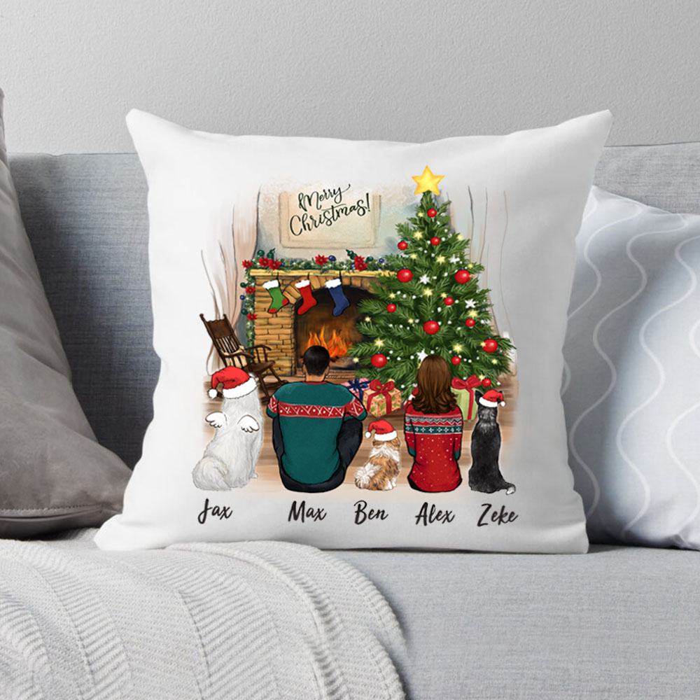 dog and dog owner christmas canvas linen suede pillow gift for dog lovers