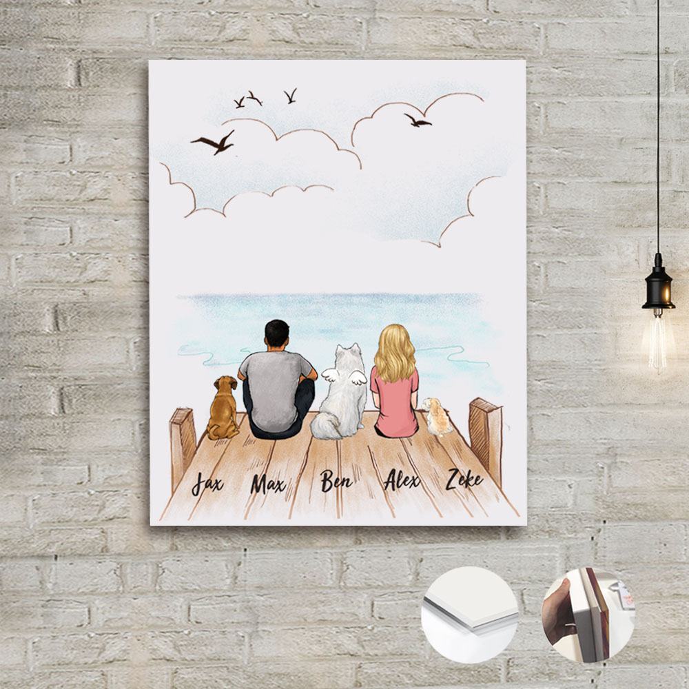 dog and dog owner sitting on wooden dock acrylic print gift for dog lovers