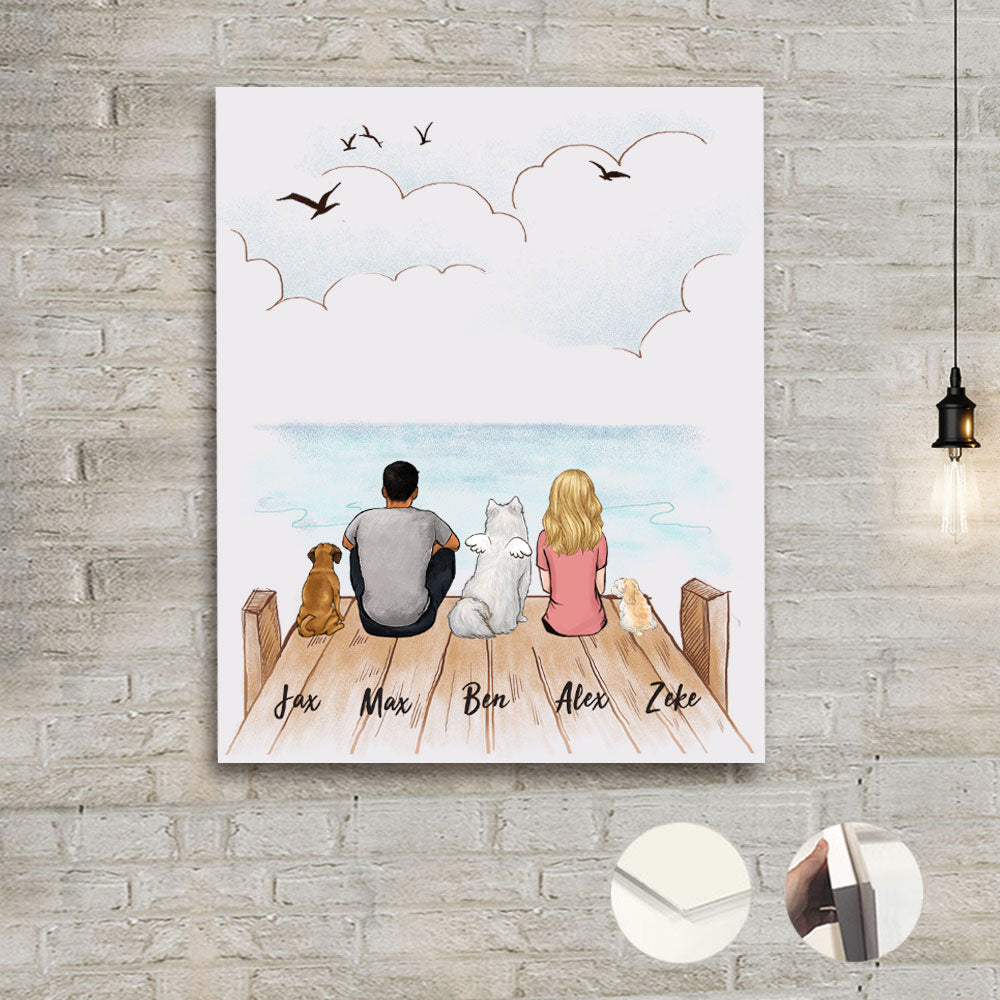 Personalized Dog &amp; Couple Metal Print Wall Art - Wooden Dock