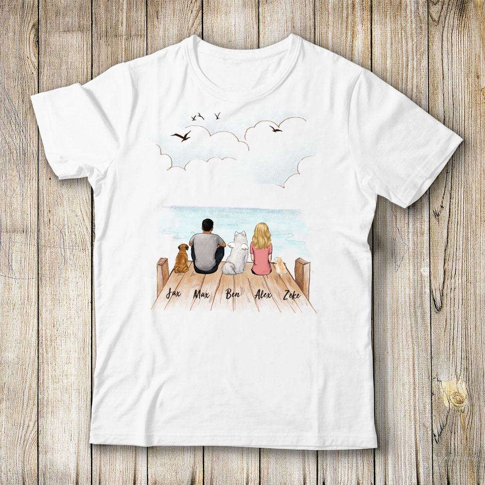 dog and dog owner sitting on wooden dock t shirt gift for dog lovers
