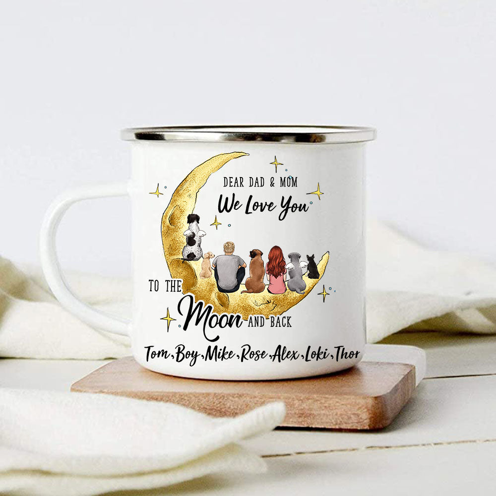  Dear dad and mom we love you to the moon and back campfire mug gift for dog lovers