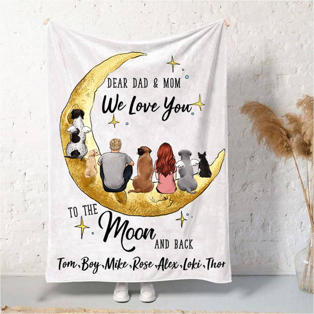 Personalized Dog & Couple Moon Background Blanket
