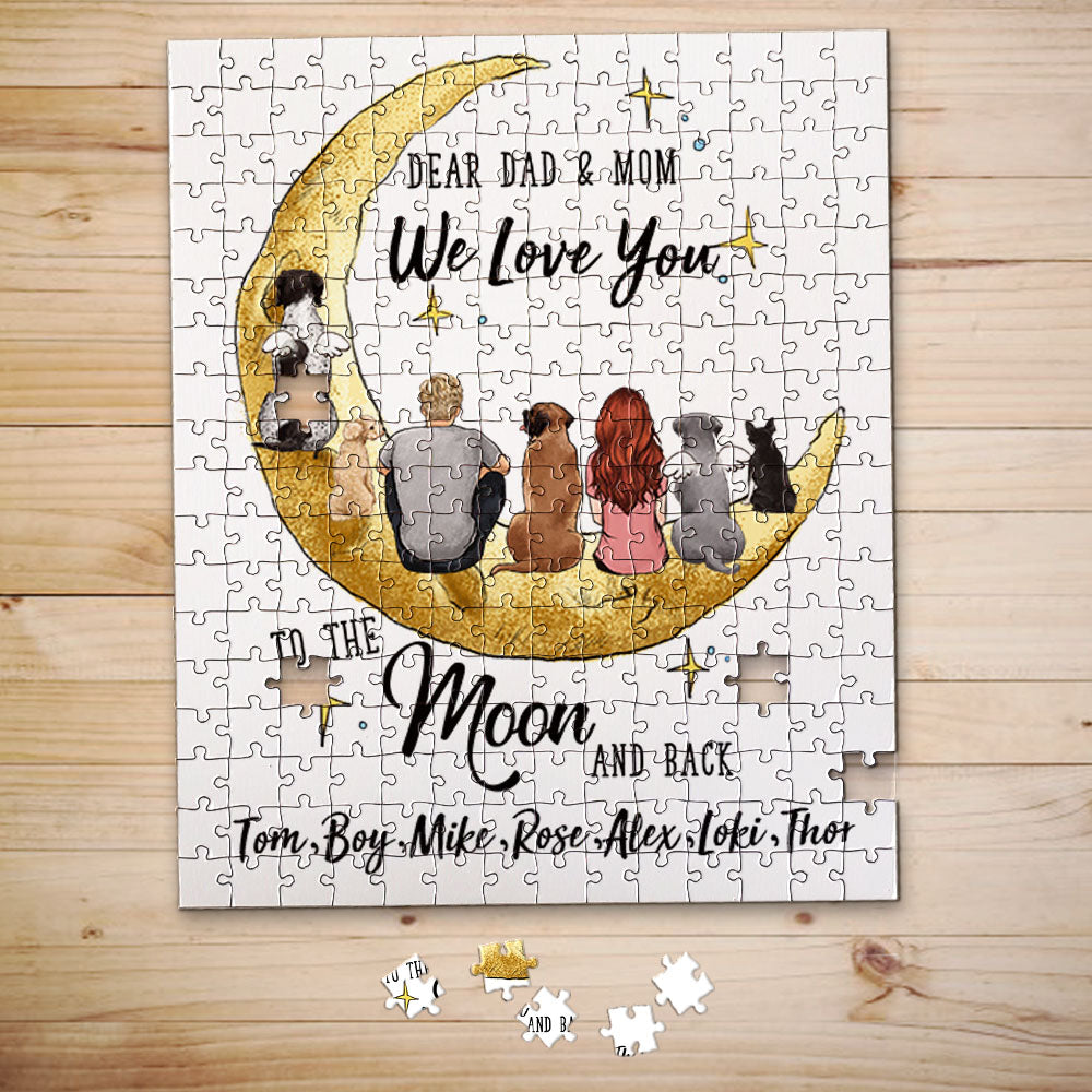  Dear dad and mom we love you to the moon and back puzzle gift for dog lovers