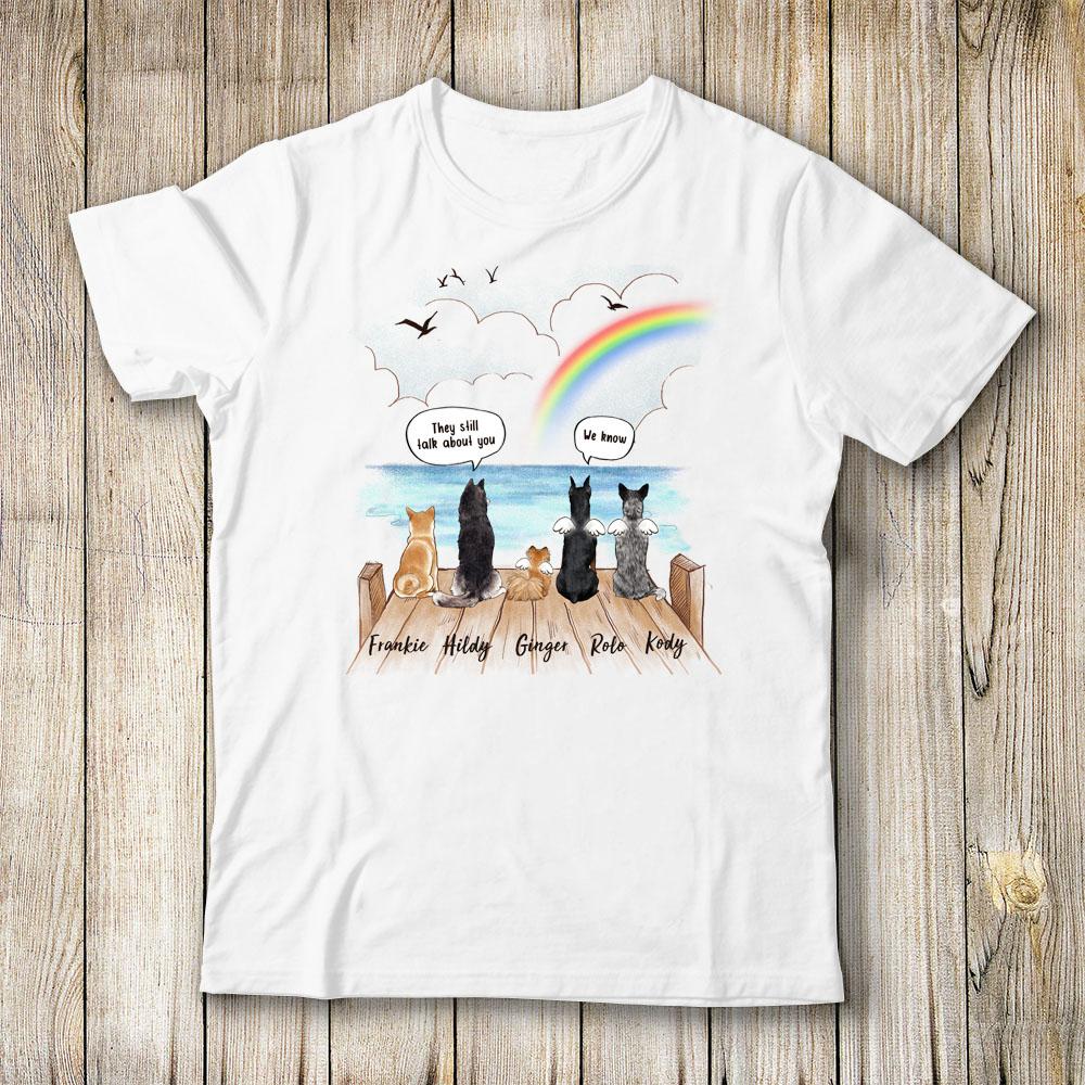 Personalzied Dog Memorial T-Shirt Gifts - Rainbow Bridge - Wooden Dock