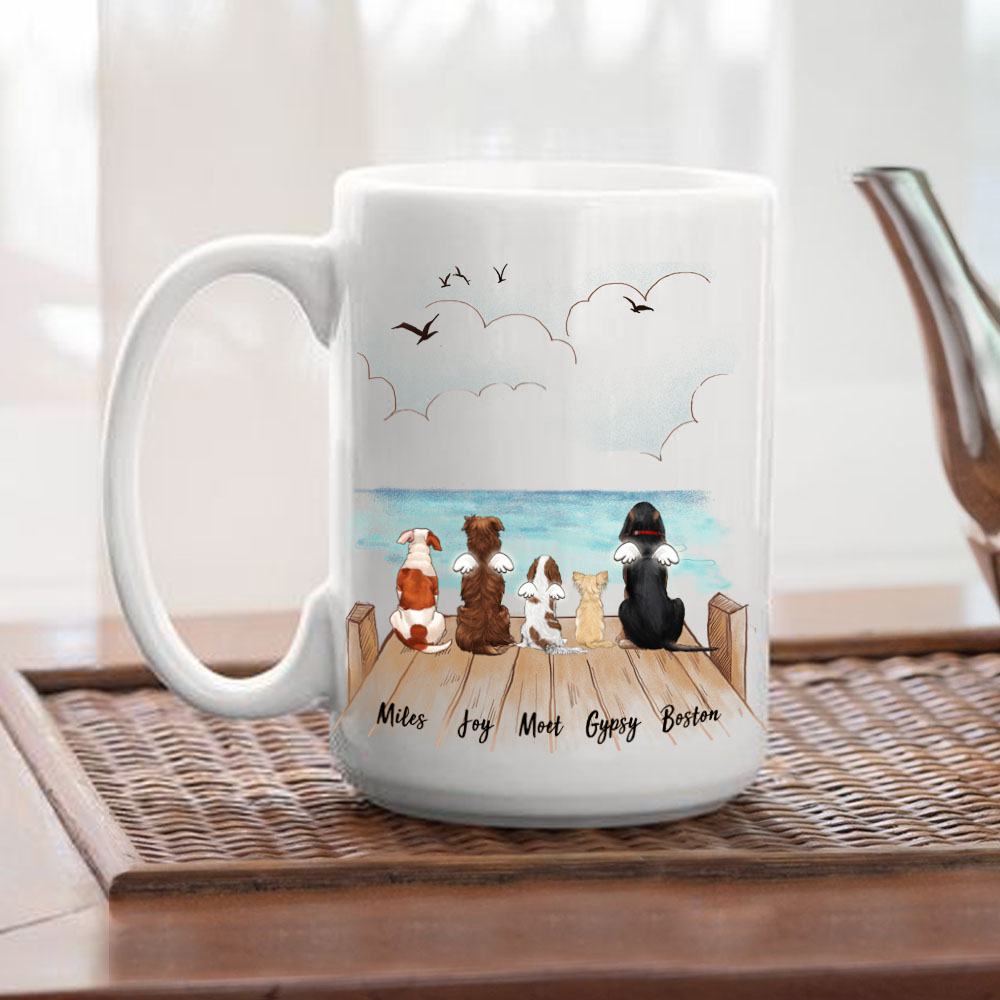 dog sitting on wooden dock 15oz mug gift for dog lovers