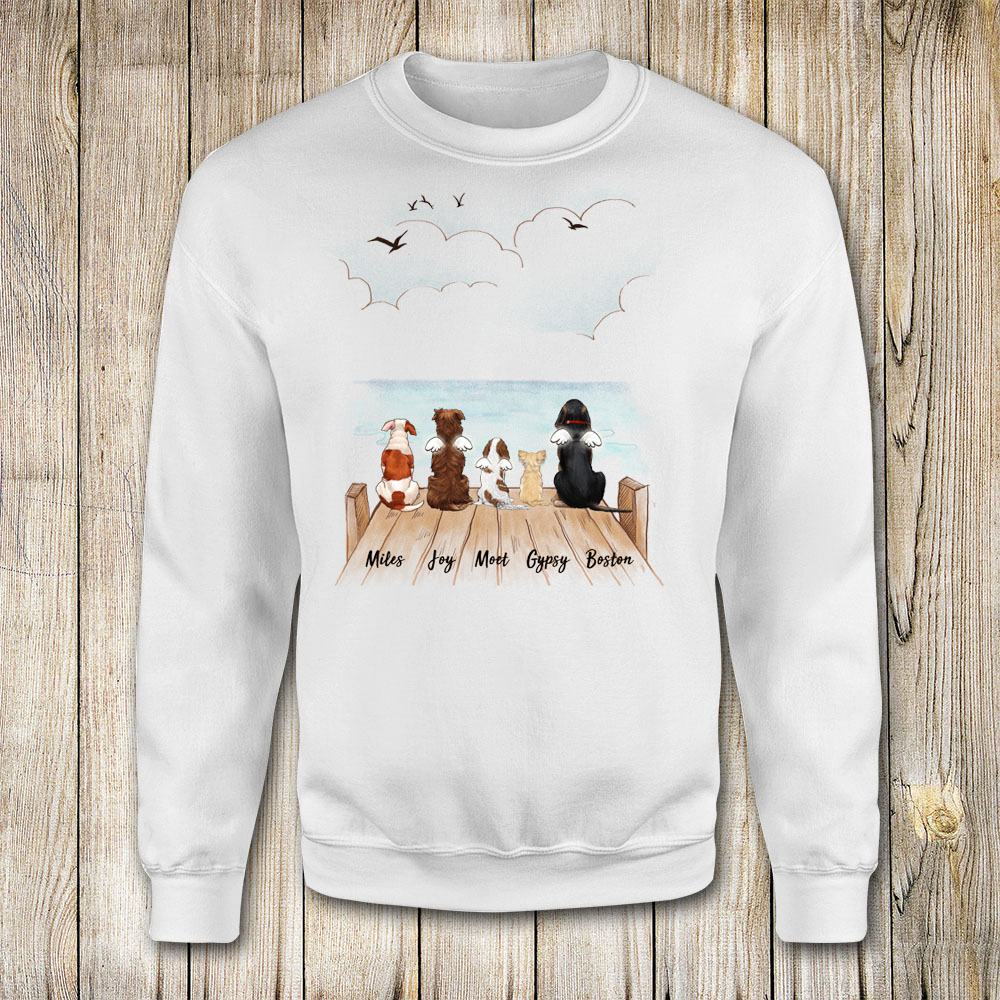 dog sitting on wooden dock sweatshirt gift for dog lovers