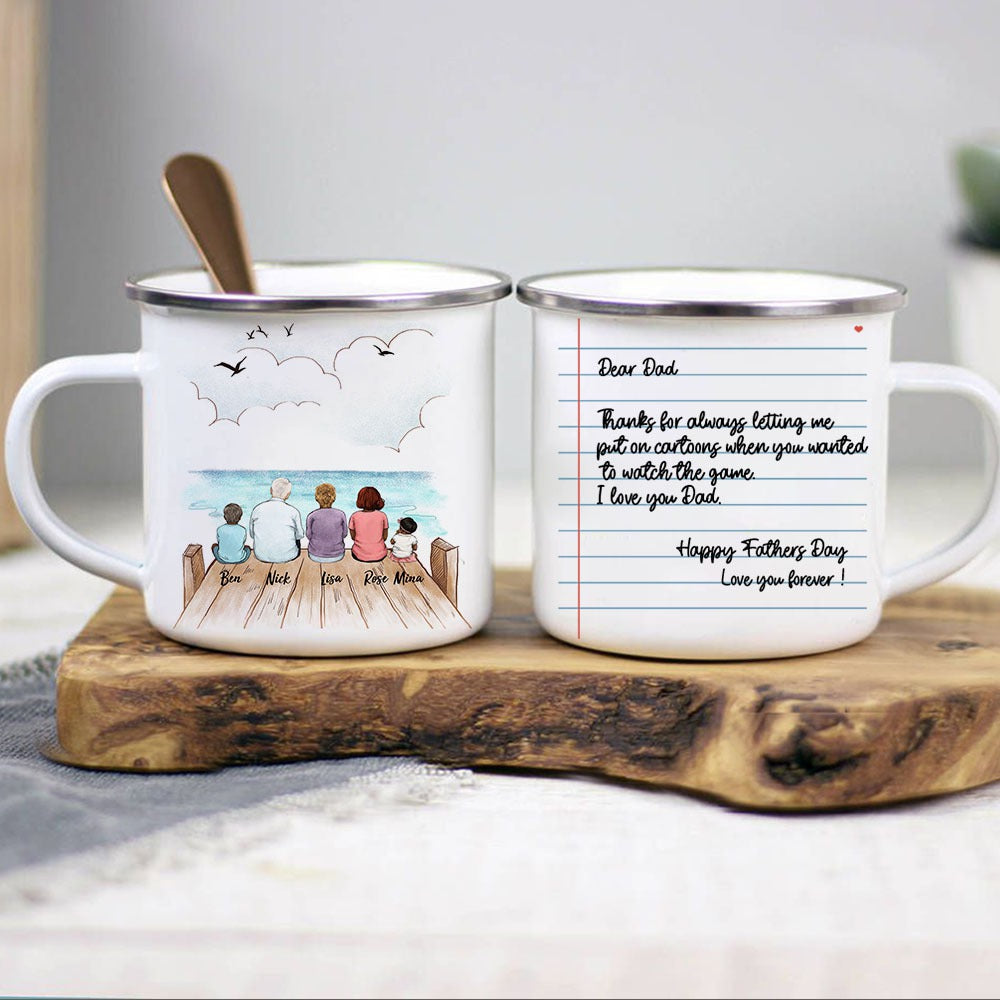 family with letter campfire mug gift