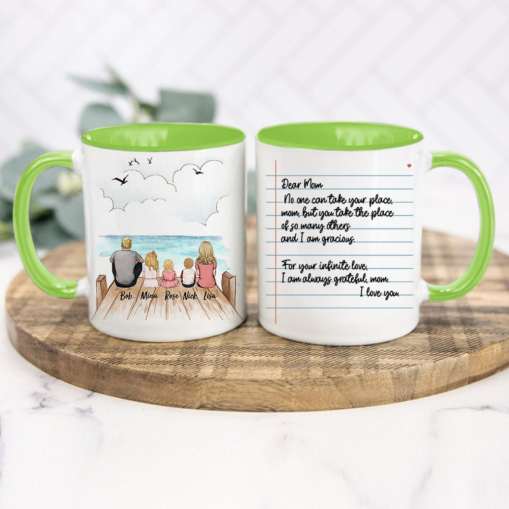 family with letter light green two tone mug gift