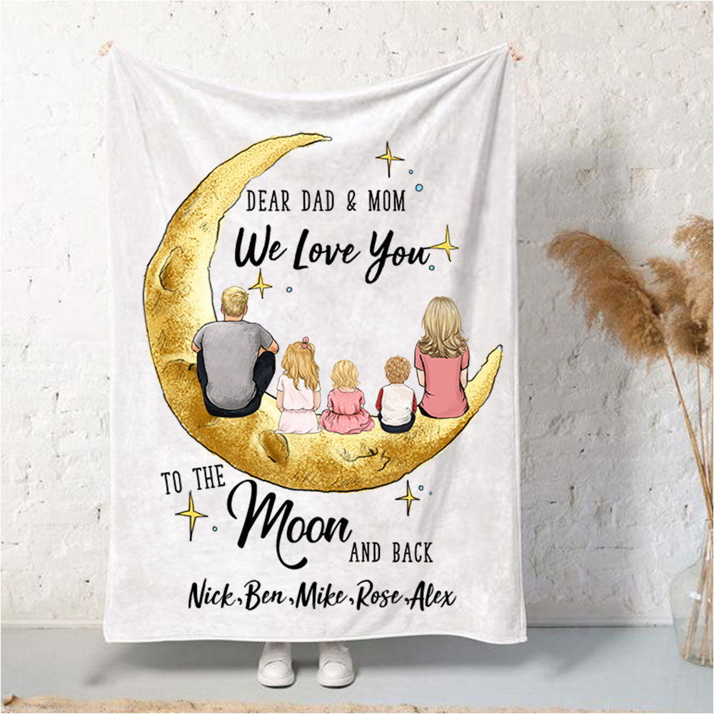  Dear dad and mom we love you to the moon and back fleece blanket gift