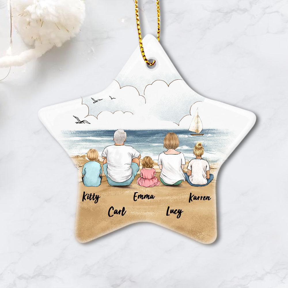 star ornament gift for the whole family with up to 5 people sitting on beach