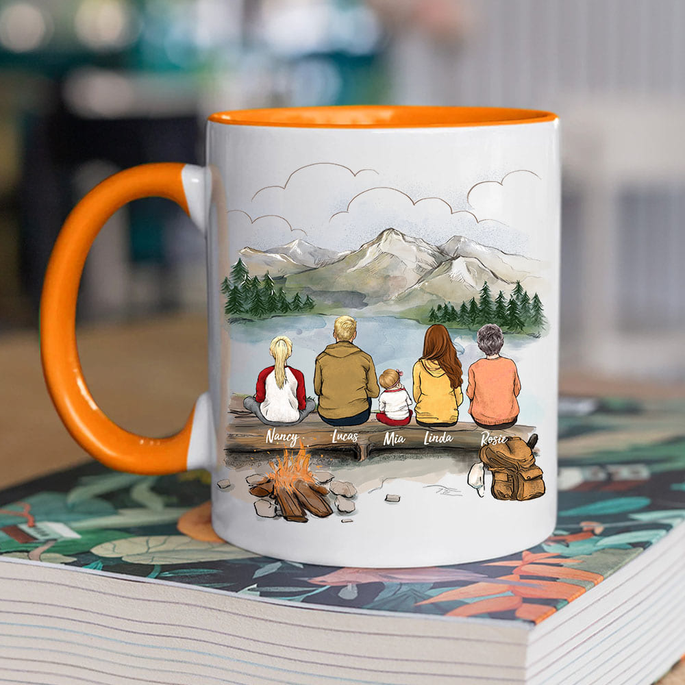 orange two tone accent mug gift for the whole family with up to 5 people go hiking together