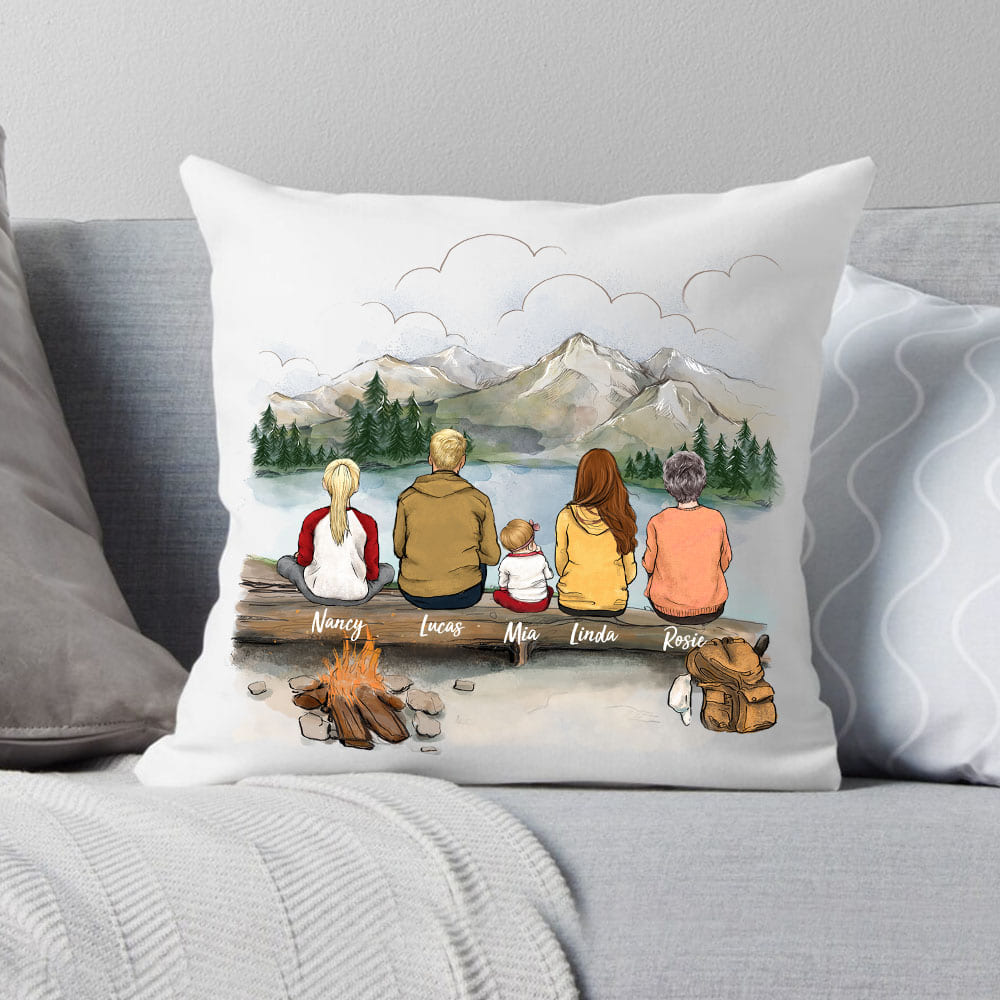 canvas or linen or suede pillow gift for the whole family with up to 5 people go hiking together