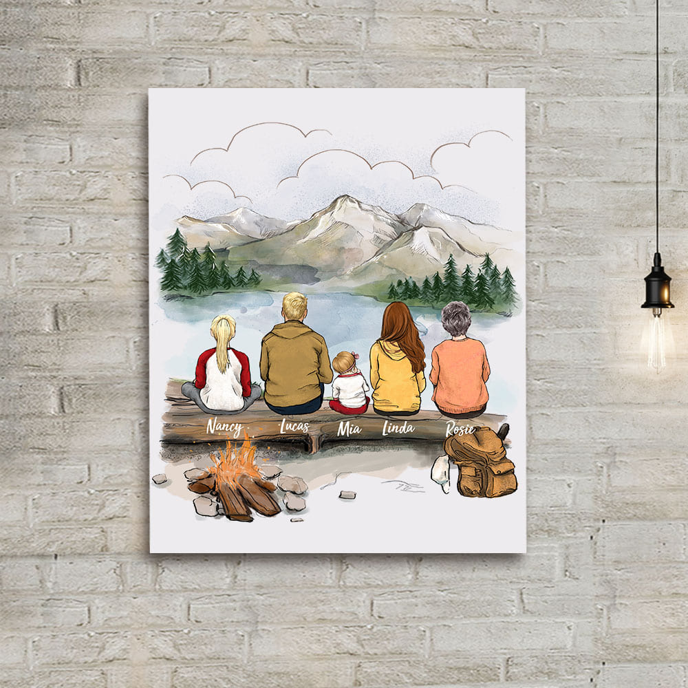 canvas print gift for the whole family with up to 5 people go hiking together