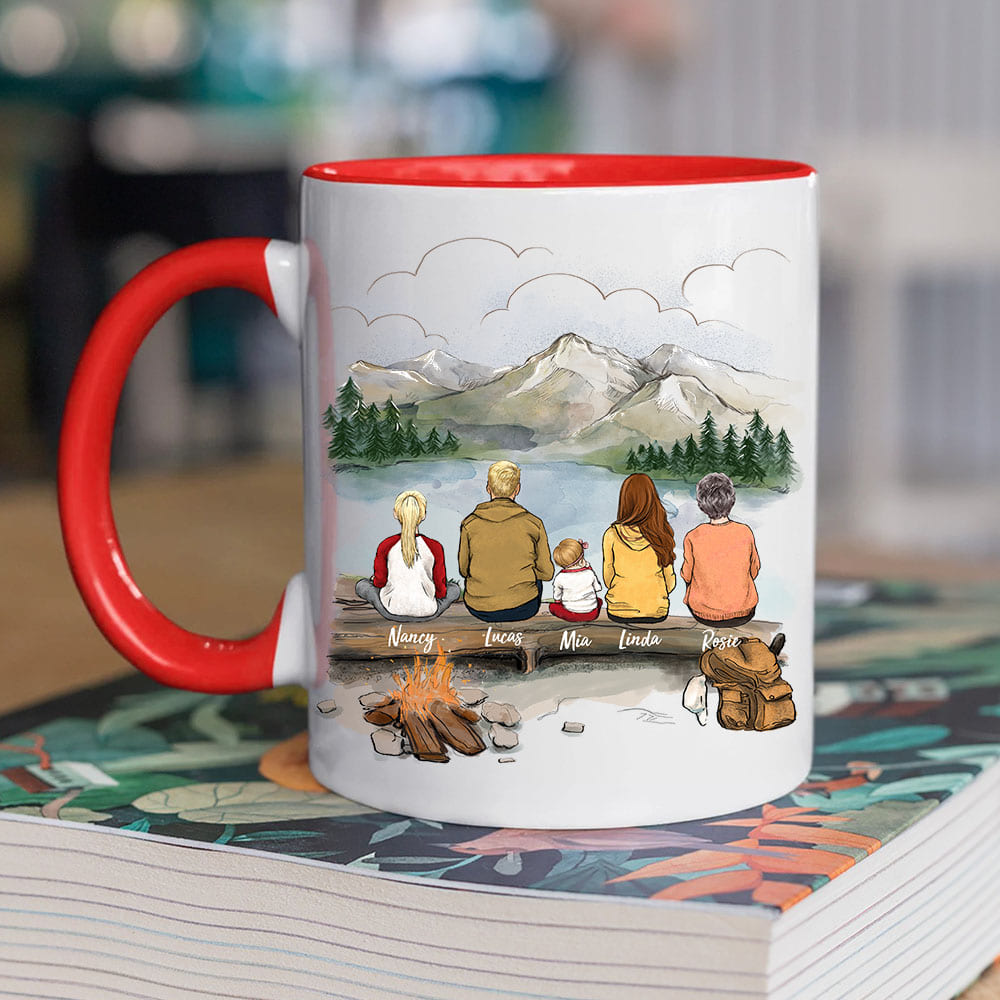 red two tone accent mug gift for the whole family with up to 5 people go hiking together