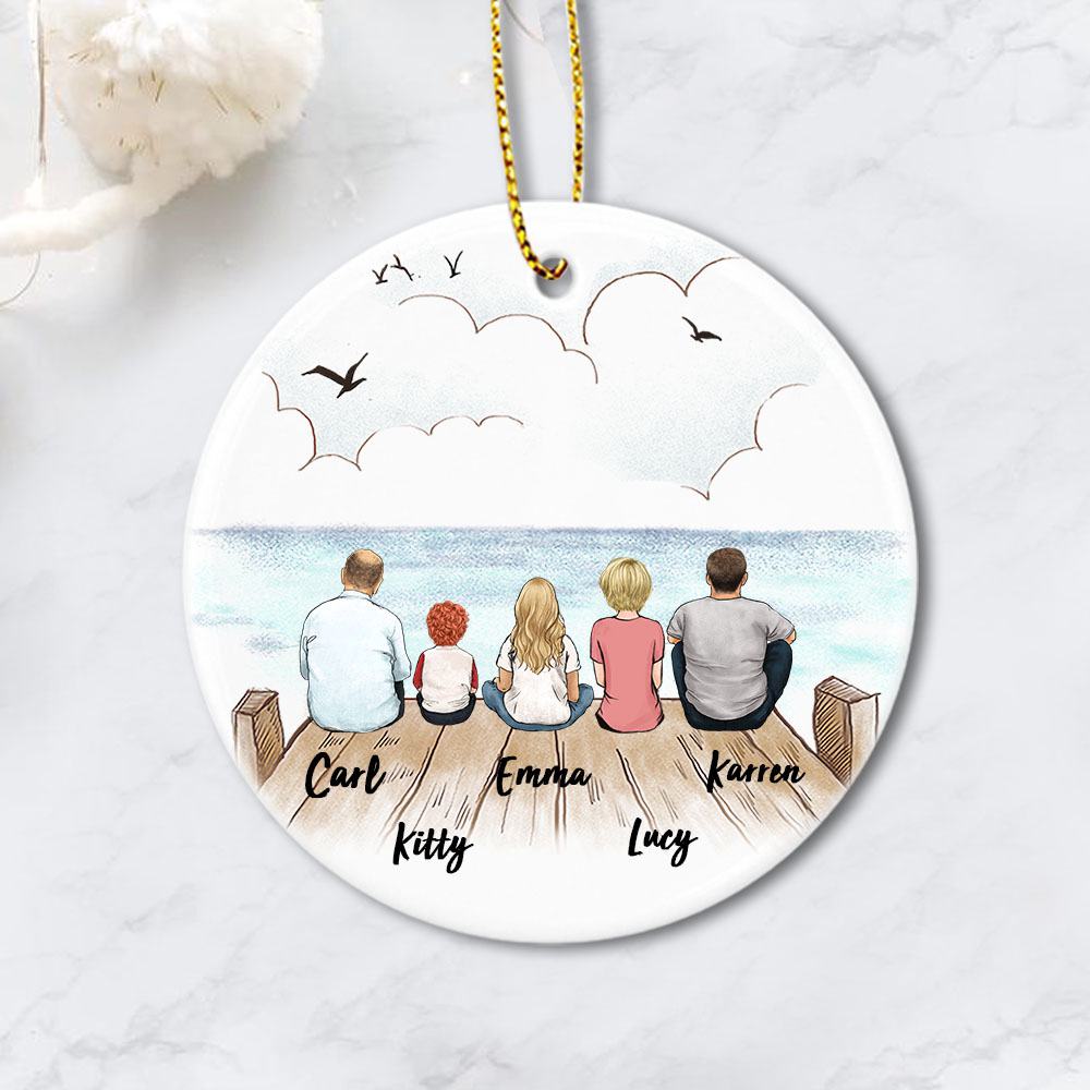 Personalized Christmas Family Ornament - Wooden dock