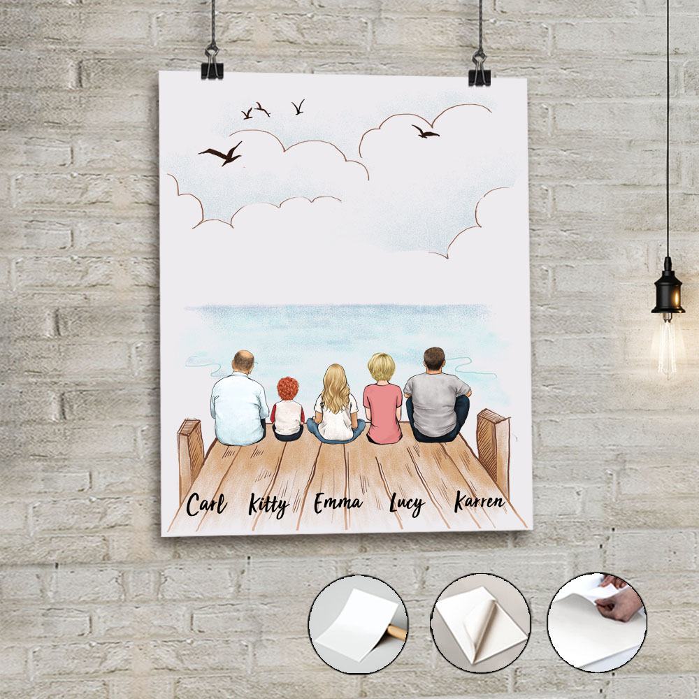 peel stick poster gift for the whole family with up to 5 members sitting on wooden dock
