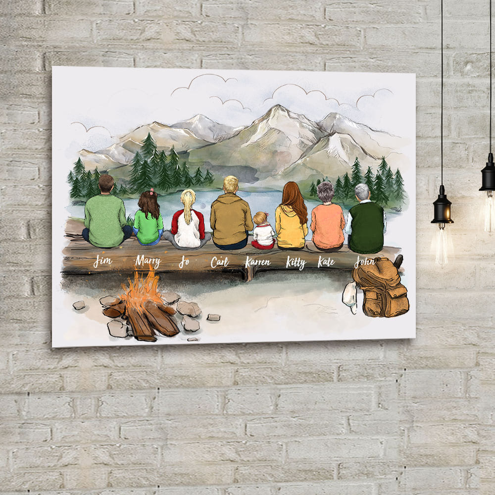 canvas print gift for the whole family with up to 8 people go hiking together