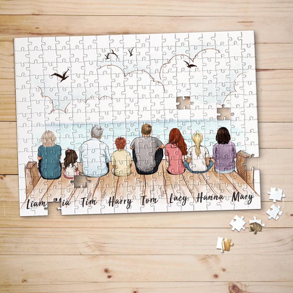 puzzle gift for the whole family with up to 8 people sitting on wooden dock