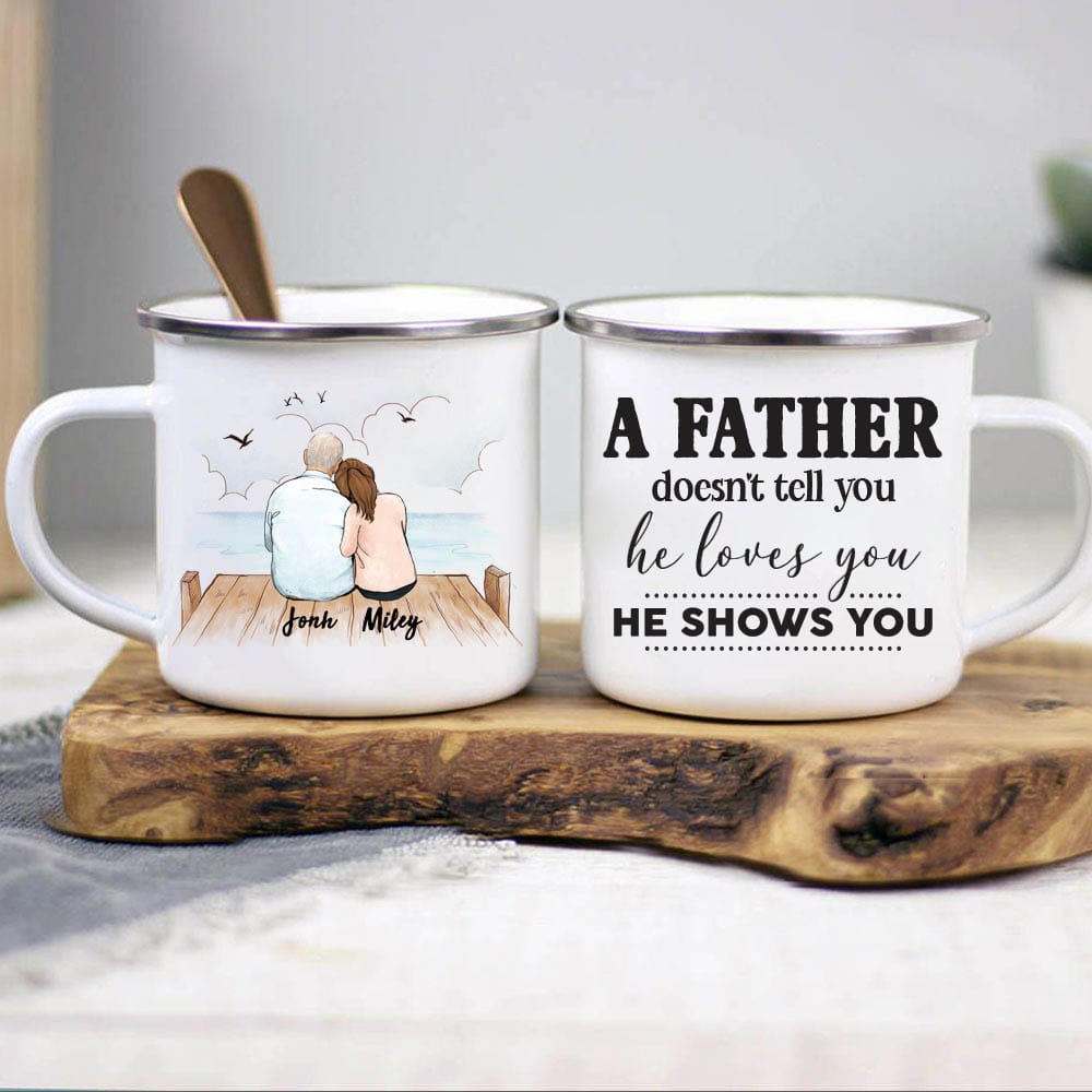 Personalized Father&#39;s day campfire mug gifts for dad - Father and Daughter - Wooden Dock
