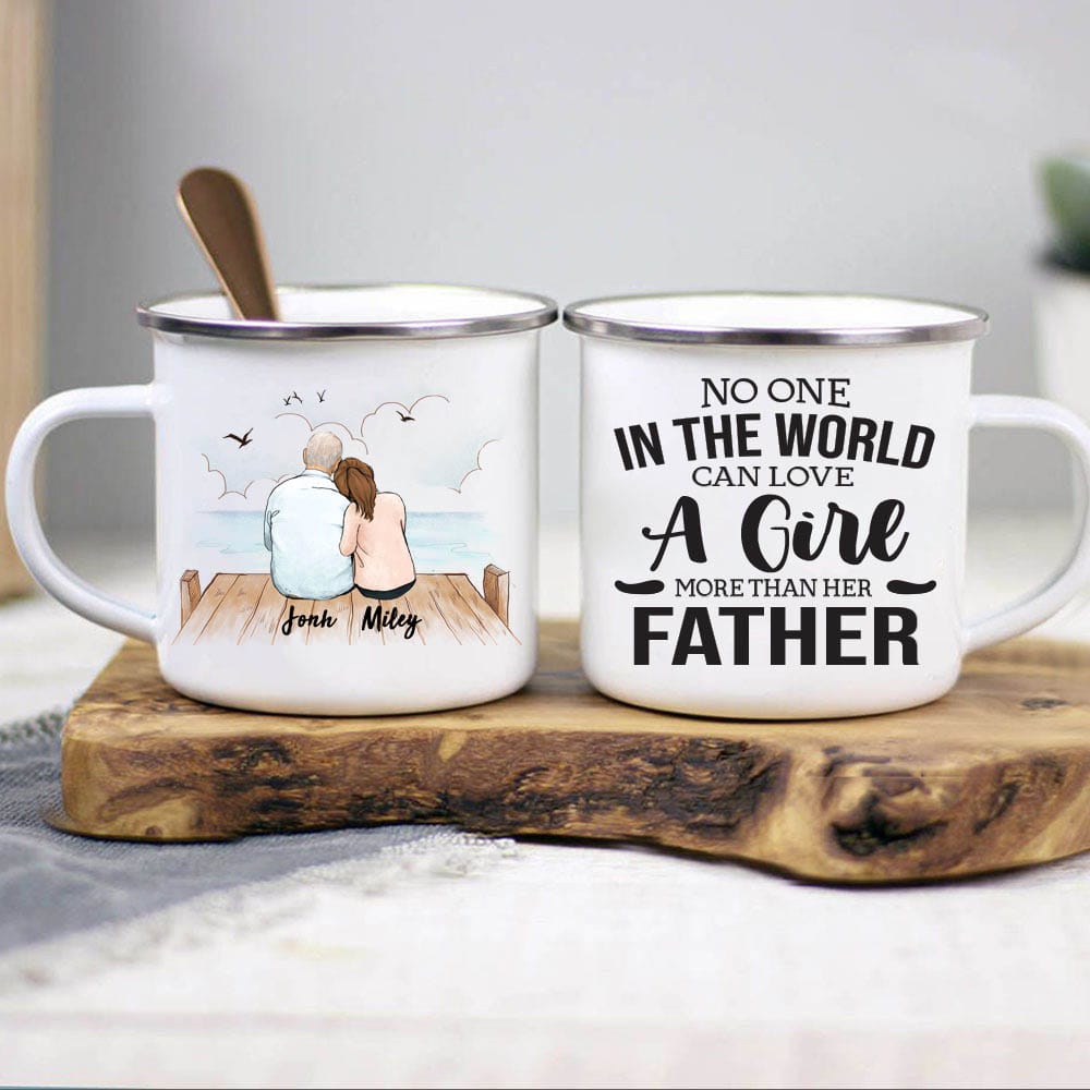 Personalized Father&#39;s day campfire mug gifts for dad - Father and Daughter - Wooden Dock