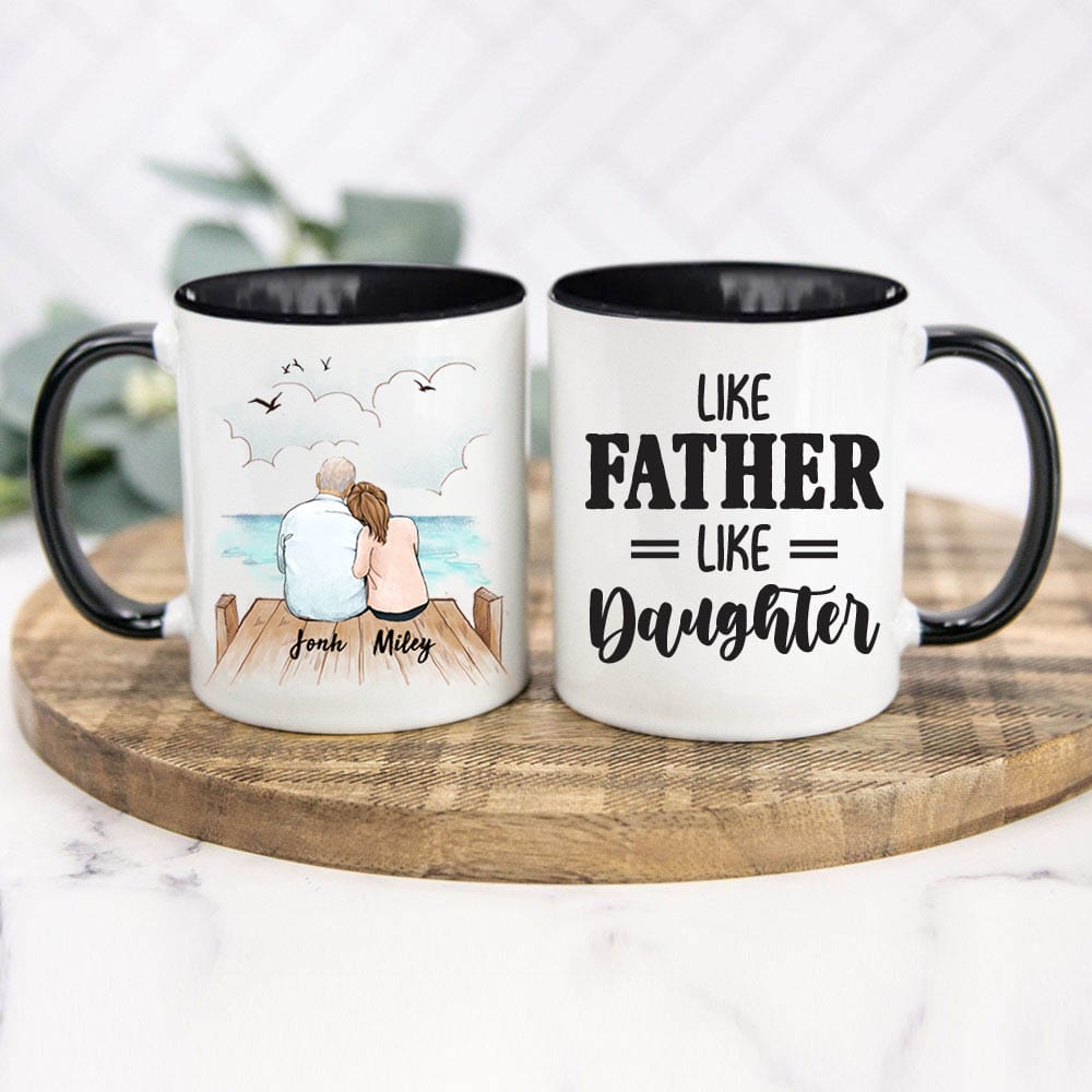 Personalized Father&#39;s day accent mug gifts for dad - Father and Daughter - Wooden Dock